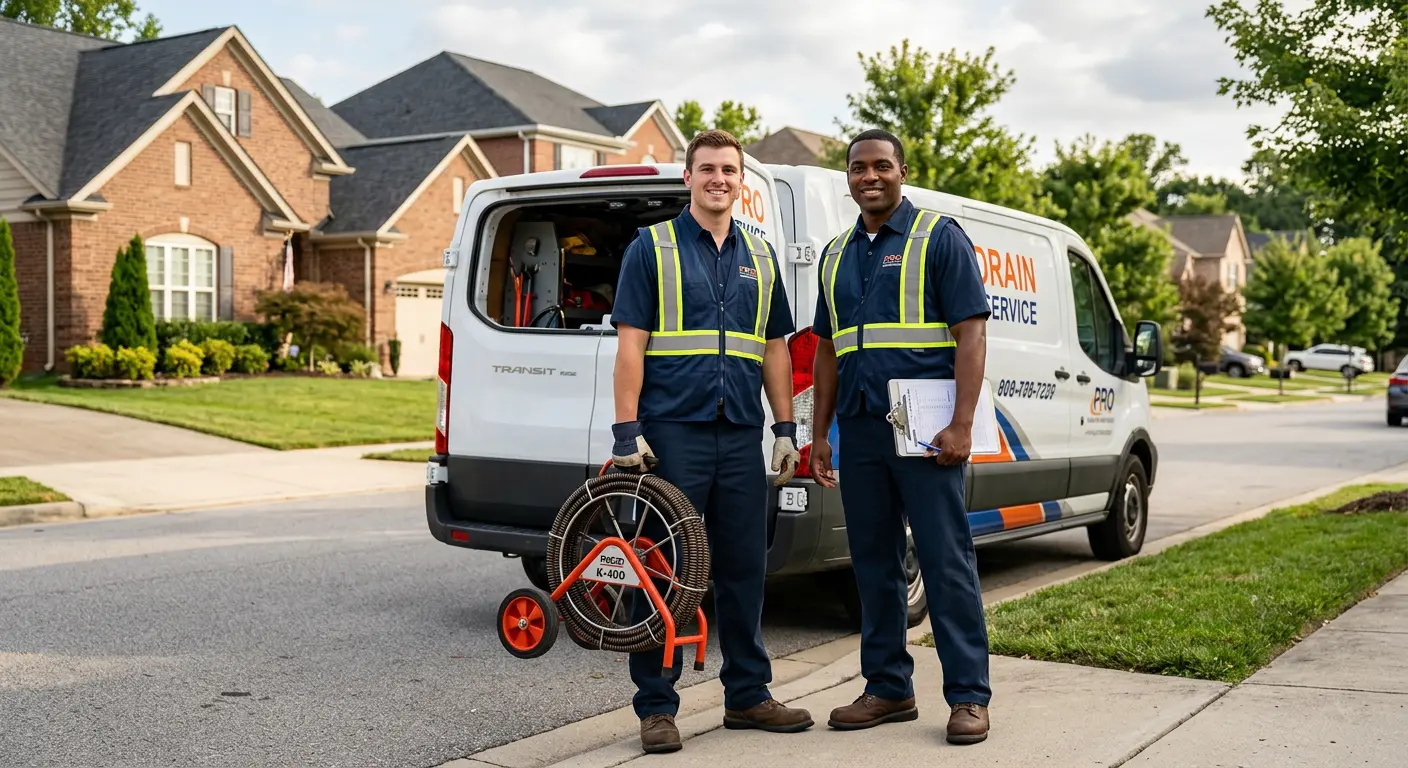 Sewer and drain service team with equipment ready for work in Little Canada